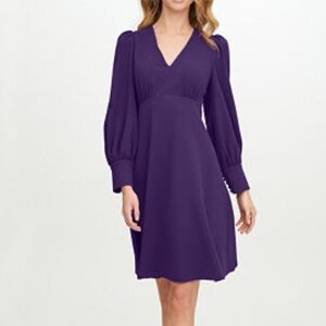 Calvin Klein Purple Long Sleeve A-line Fit & Flare Dress Womens Plus Size 16 NWT